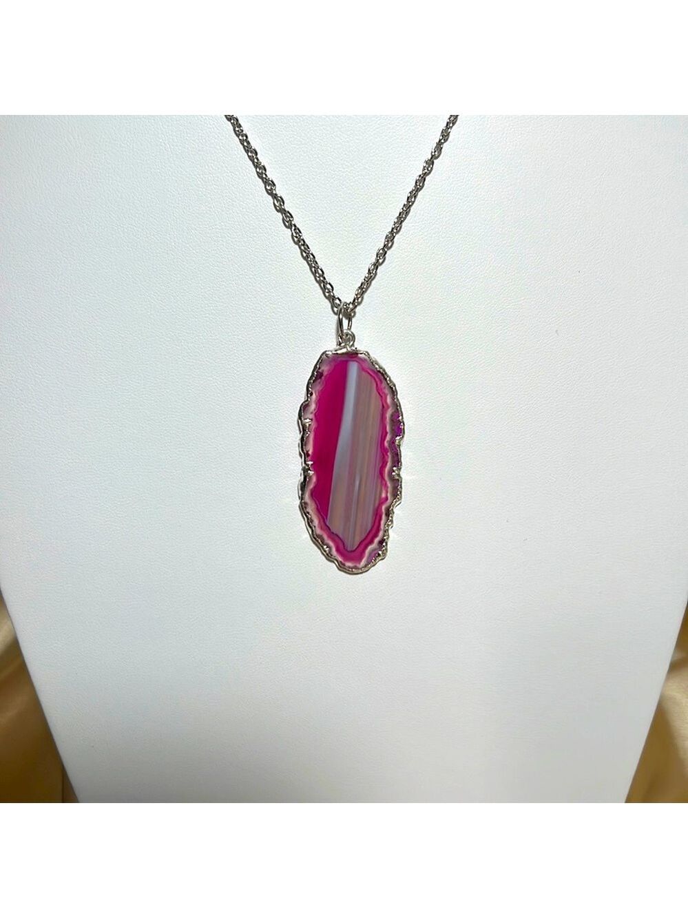 925 Plated Pink Agate Slice Pendant